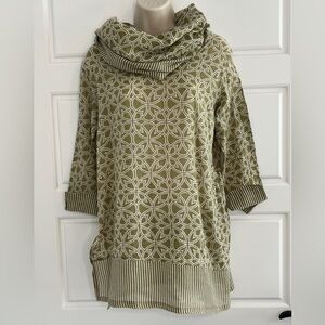 Gretchen Scott 100% Cotton Funnel Neck Geometric Print Tunic Top Size S Artsy
